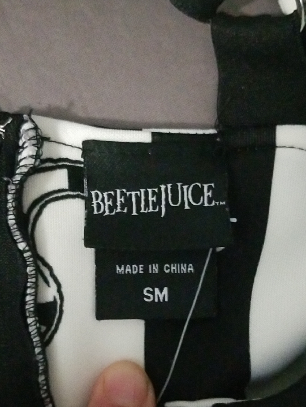 Beetlejuice Black & White Stripe Skater Suspender Dress Skirt Size Small - Picture 5 of 5
